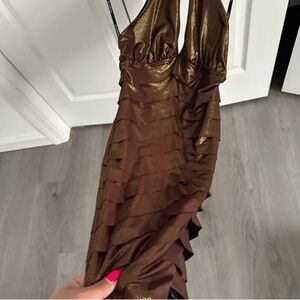 Bebe Silk Copper Halter Top Dress